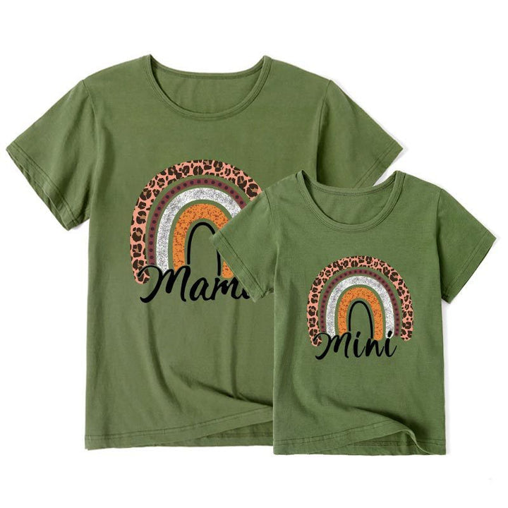Valentine's Day Mother-daughter Matching Outfit Mom And Daughter European And American Summer Casual Trend New Rainbow Letter Print Short-sleeve - Cosplay Craze