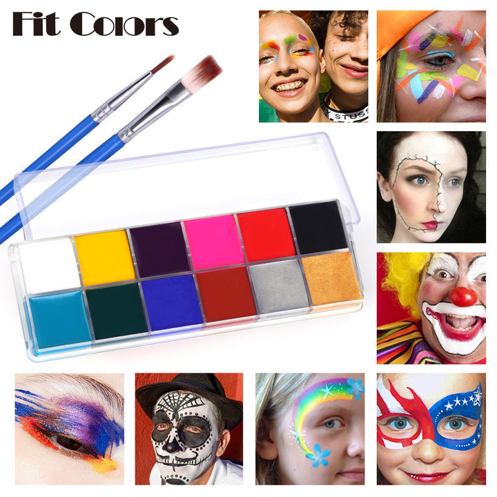Fit Colors 12 Colors Face Paint Water Soluble Human Body Paints Halloween Masquerade Makeup Palette Brush - Cosplay Craze