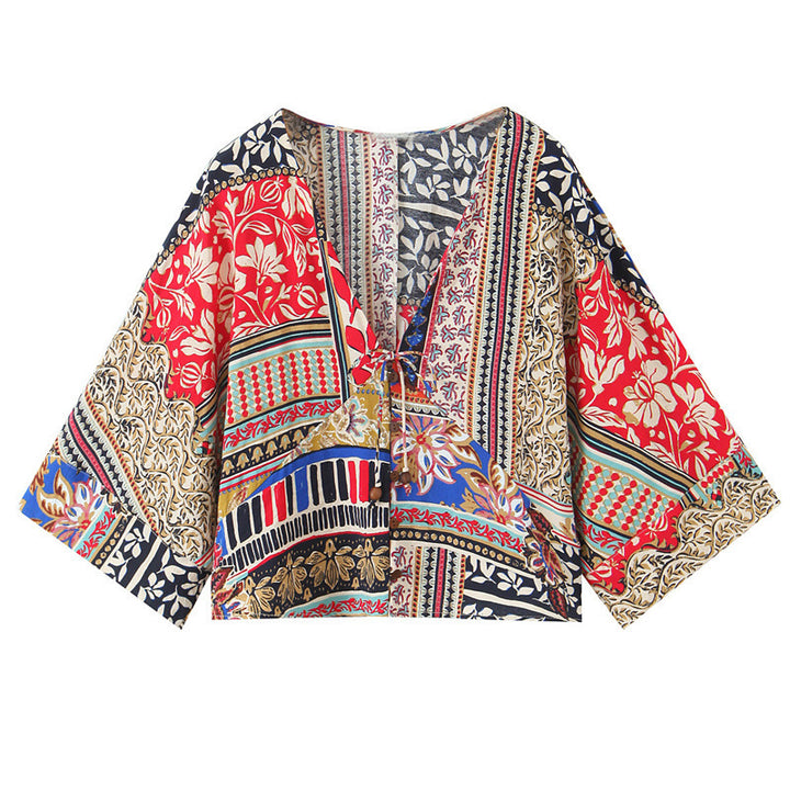 Patchwork Wide Leg Pants Printed Blouse Midi Skirt Dress - Cosplay Craze