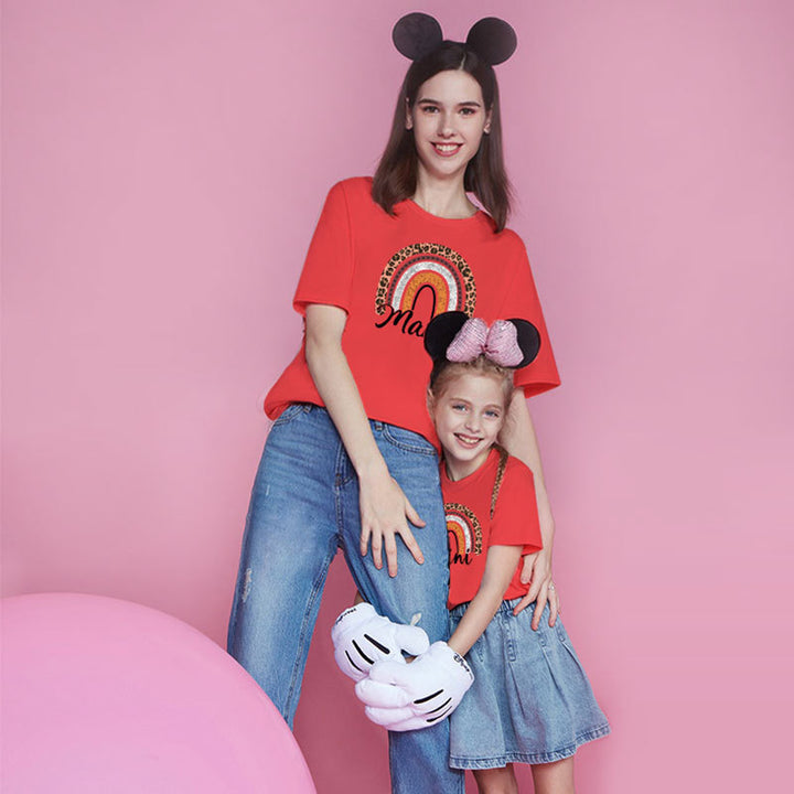 Valentine's Day Mother-daughter Matching Outfit Mom And Daughter European And American Summer Casual Trend New Rainbow Letter Print Short-sleeve - Cosplay Craze
