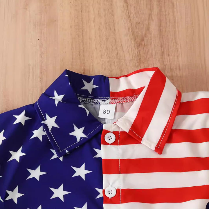 Summer Boys' Independent Japanese Star Stripe Single-breasted Short Sleeve Shorts Suit - Cosplay Craze