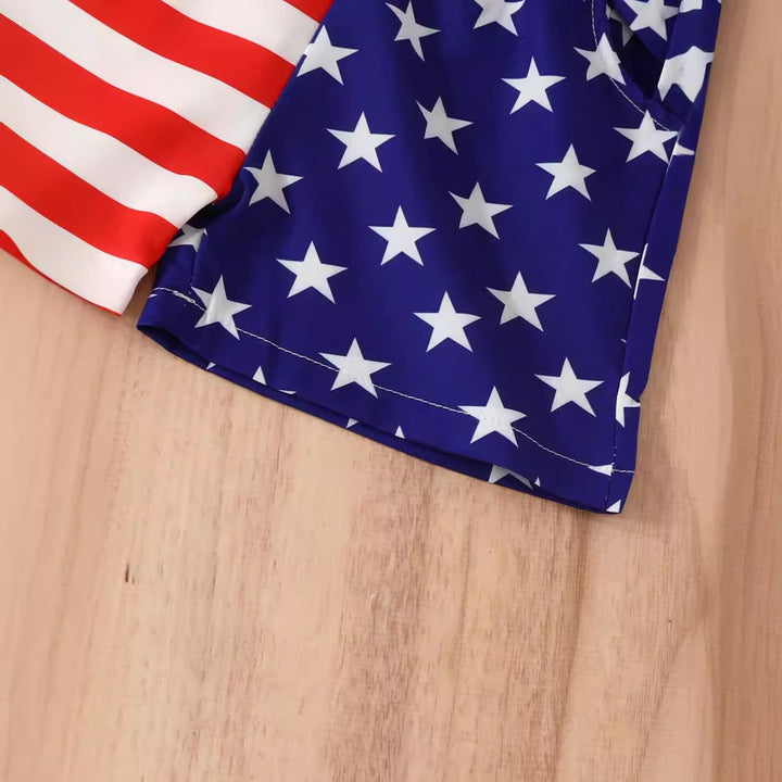 Summer Boys' Independent Japanese Star Stripe Single-breasted Short Sleeve Shorts Suit - Cosplay Craze