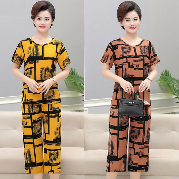 New Plus Size Loose Elastic Short Sleeve Two-piece Suit Middle-aged And Elderly Casual Homewear - Cosplay Craze
