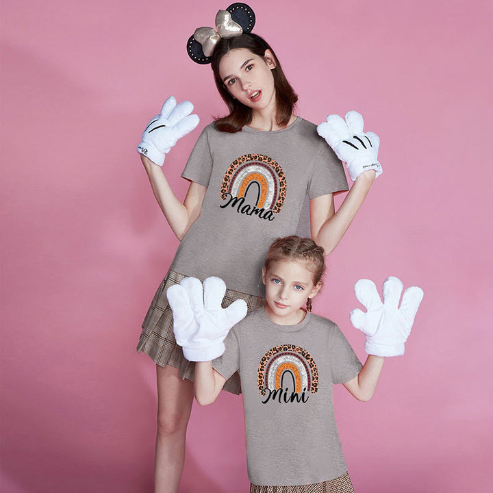 Valentine's Day Mother-daughter Matching Outfit Mom And Daughter European And American Summer Casual Trend New Rainbow Letter Print Short-sleeve - Cosplay Craze