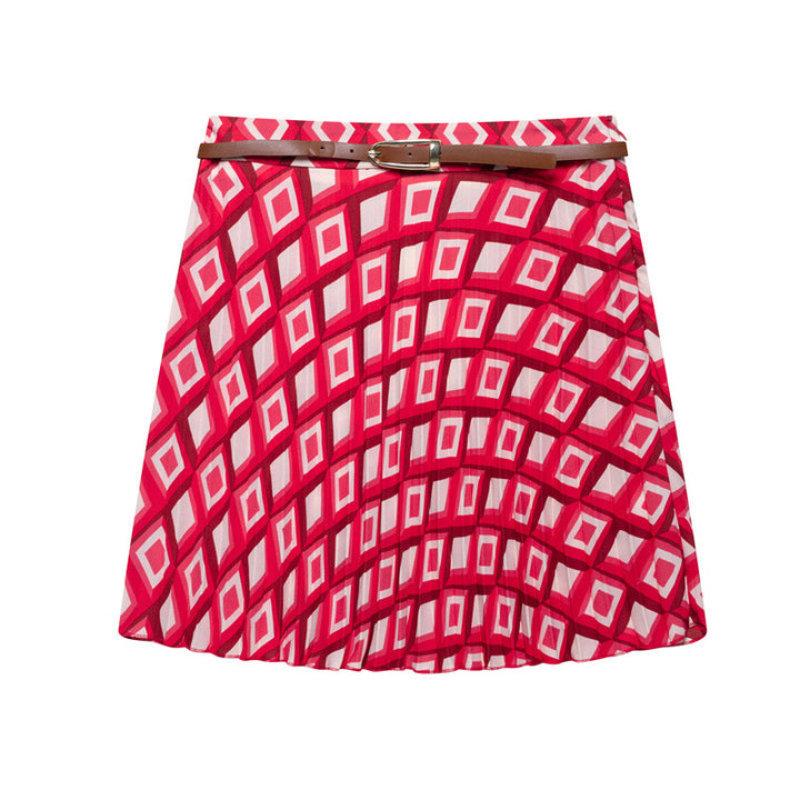 Geometric Pattern Printed Shirt With Belt Geometric Print Mini Skirt - Cosplay Craze