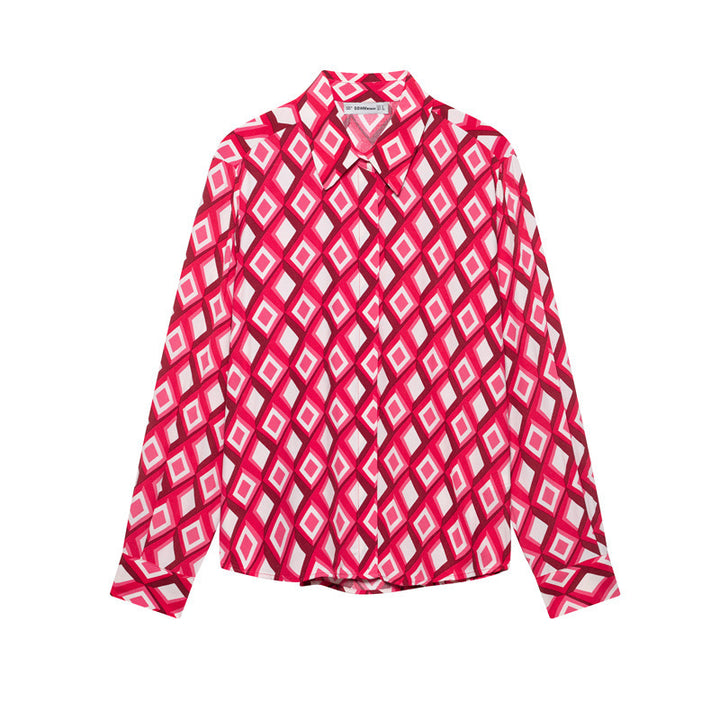 Geometric Pattern Printed Shirt With Belt Geometric Print Mini Skirt - Cosplay Craze