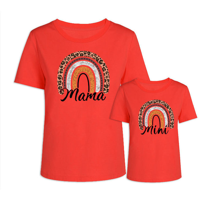 Valentine's Day Mother-daughter Matching Outfit Mom And Daughter European And American Summer Casual Trend New Rainbow Letter Print Short-sleeve - Cosplay Craze