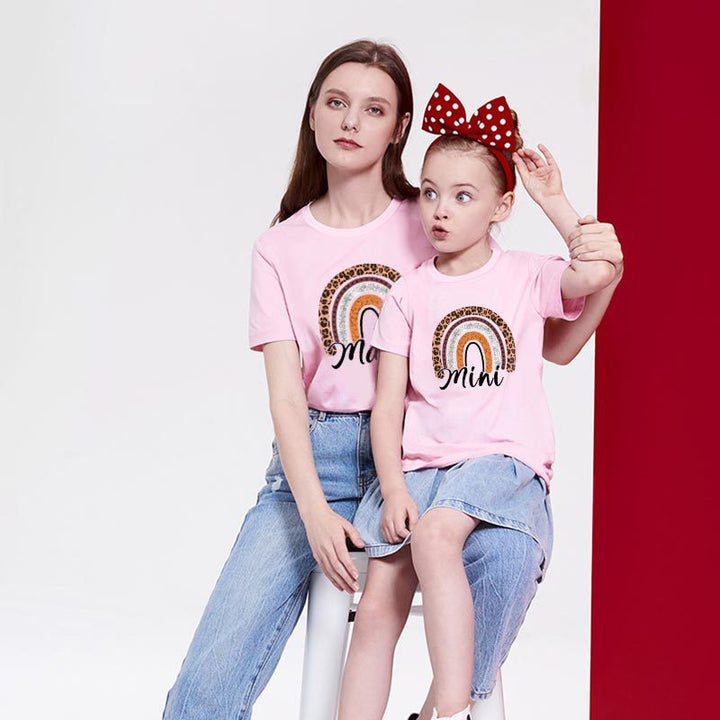 Valentine's Day Mother-daughter Matching Outfit Mom And Daughter European And American Summer Casual Trend New Rainbow Letter Print Short-sleeve - Cosplay Craze
