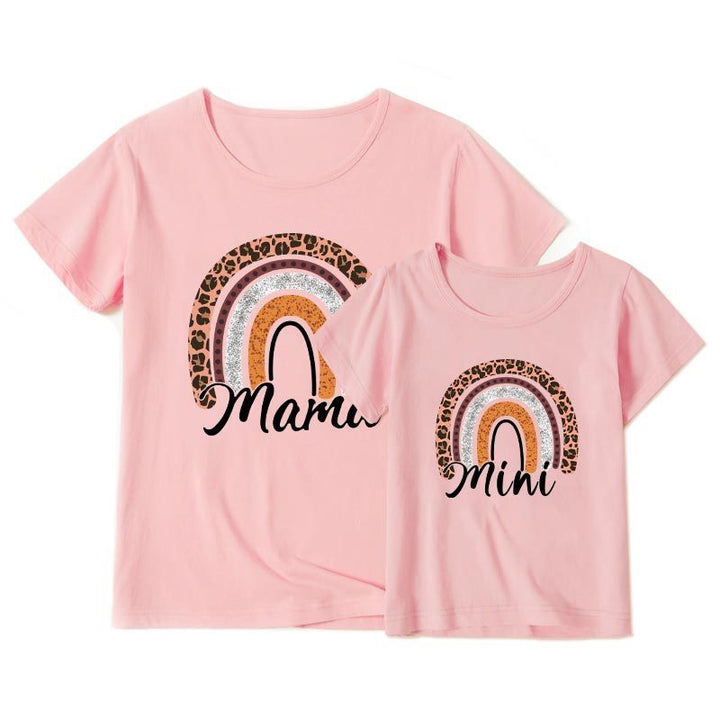 Valentine's Day Mother-daughter Matching Outfit Mom And Daughter European And American Summer Casual Trend New Rainbow Letter Print Short-sleeve - Cosplay Craze